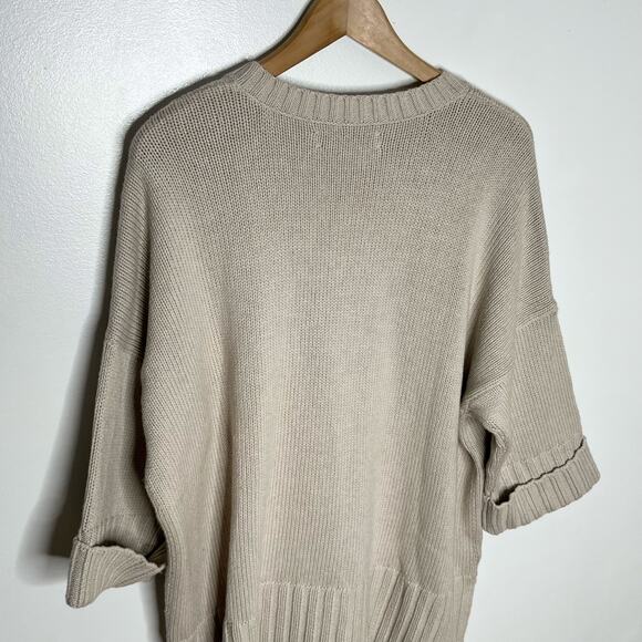 Loft Cotton Pullover Sweater Womens Medium Beige Neutral Minimalist V Neck - Picture 7 of 9